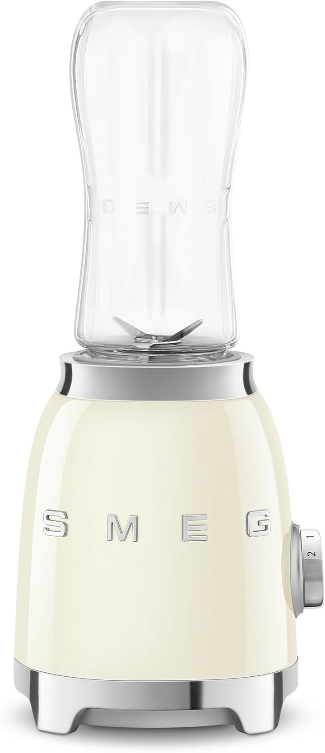 Smeg, Compact Table Mixer PBF01CREU, 2 Speed ​​Levels, Motor Fuse, 2 x 600 ml Bottles Included, Non-Slip Base, Integrated Cable Storage, 300 W, Cream