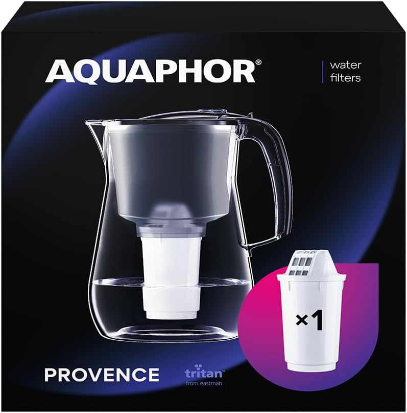 AQUAPHOR Provence A5 mg Water Filter Jug 4.2 L with A5 mg Cartridge for Soft, Lime-Free & Better Tasting Water Black