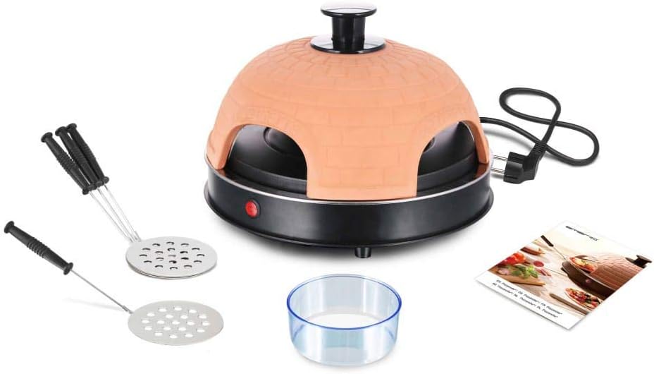 Emerio Pizza Oven, Pizzarette The Original, Handmade Terracotta Clay Cover, Patented Design, for Mini Pizza, Real Family Fun for 4 people, PO-115985
