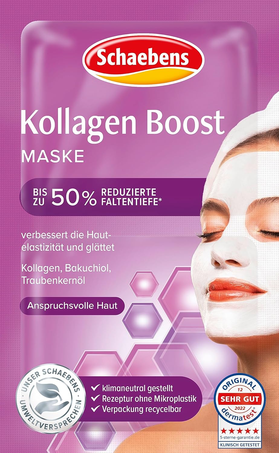 Schaebens Collagen Boost Mask - Intensive Care for Smoother and Younger Looking Skin with Collagen, Bakuchiol and Grape Seed Oil for Demanding Skin, 2 Applications