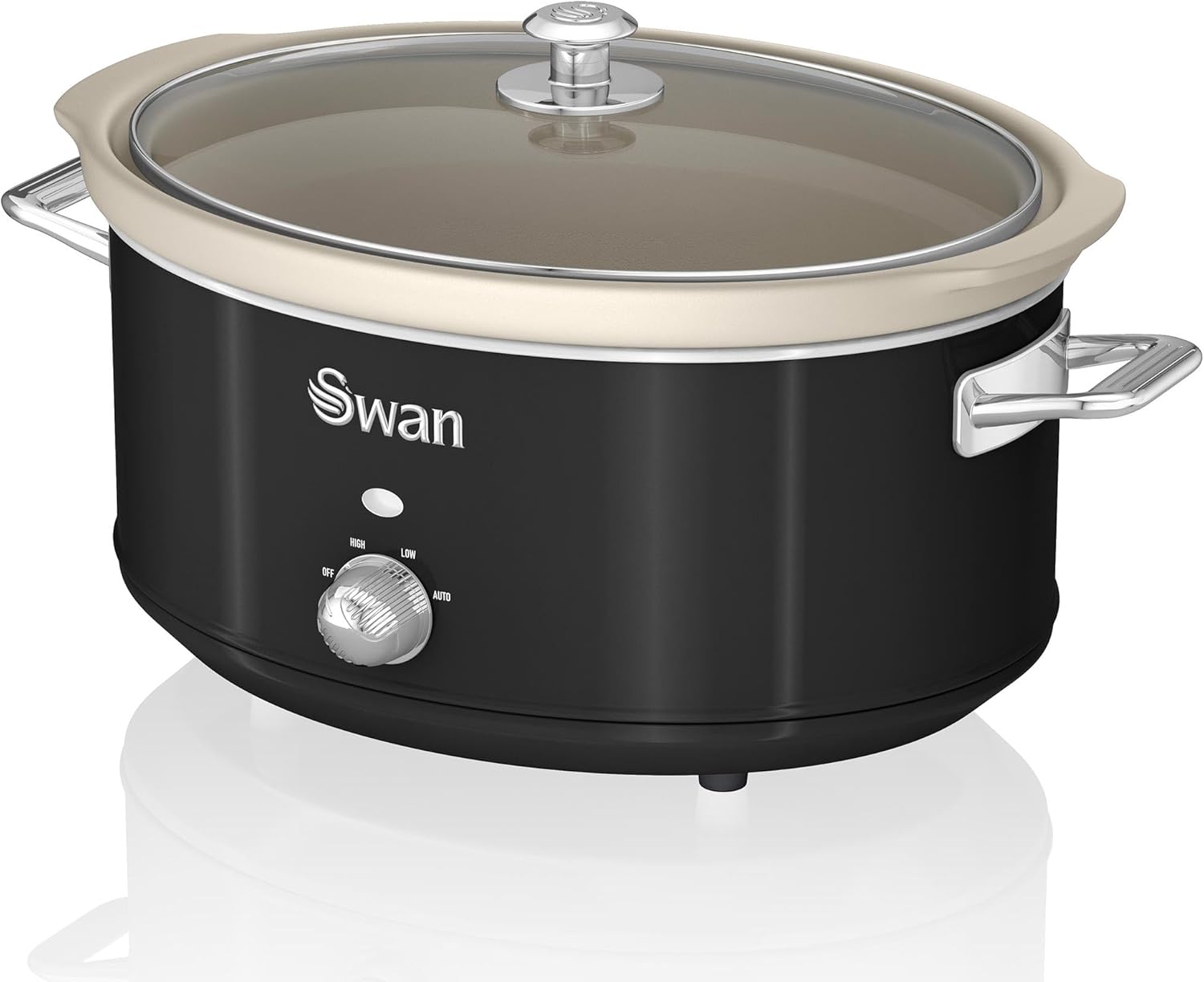 Swan Retro SF17031BNEU Slow Cooker, 6.5 L, Removable Container, Non-Stick Ceramic, PFOA and PTFE Free, 3 Temperature Settings, Glass Lid, Slow Cooker, Vintage Design, Black, 320 W