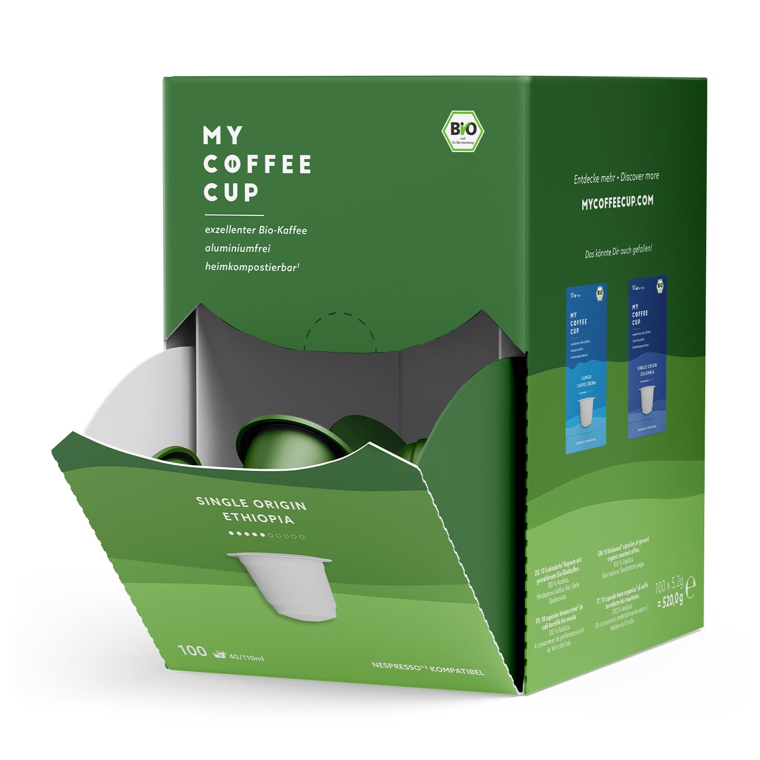 MY-COFFEE CUP My Coffee Cup - Mega Box Single Origin Ethiopia - Organic Coffee I Coffee Capsules for Nespresso®³ Capsule Machines I 100% Home and Garden Compostable I Sustainable - 0% Aluminum