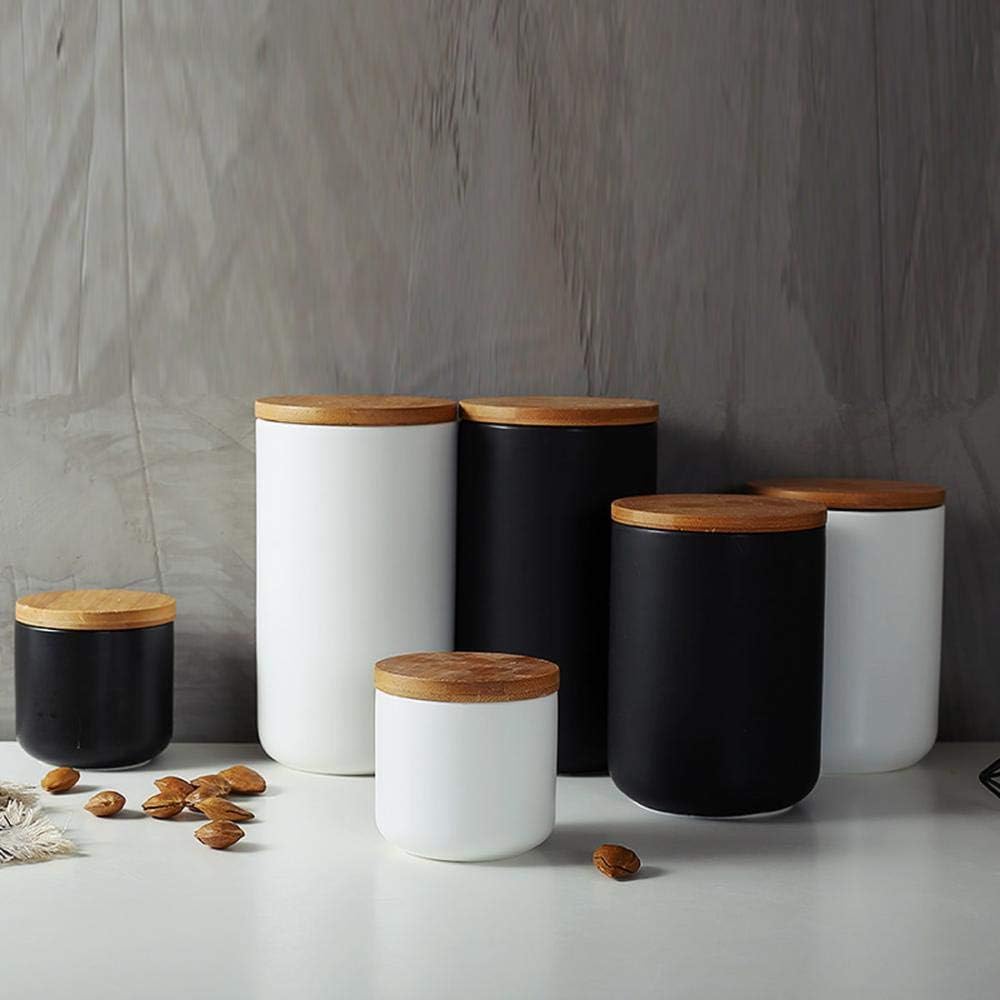 Ceramic Storage Jar with Lid, Airtight Container with Sealed Bamboo Lid, Kitchen, Container for Tea, Sugar, Coffee, Beans, Nuts, Spices (White, 800 ml)