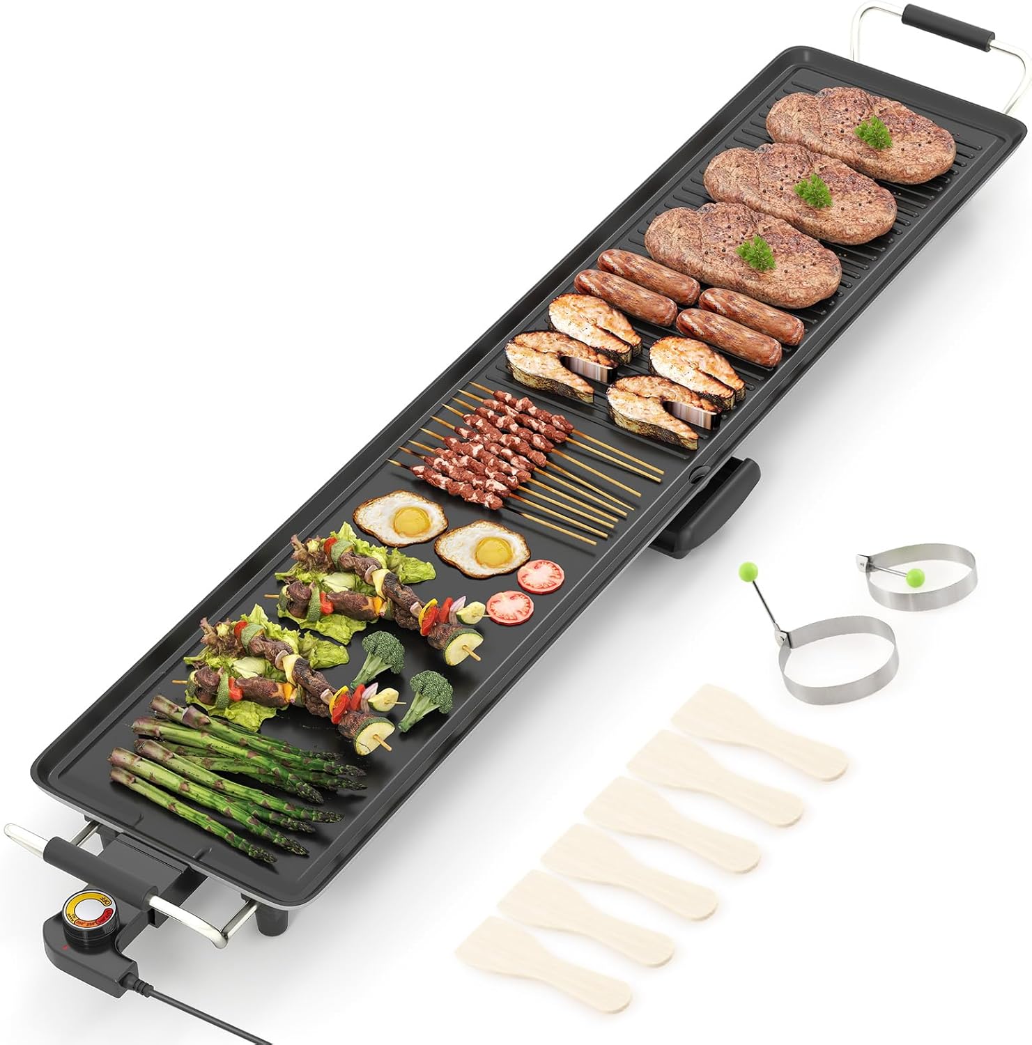 RELAX4LIFE 1800 W Electric Grill Plate, Extra Large & Portable Table Grill with 4-Level Thermostat Control and Removable Drip Tray, Non-Stick Electric Grill (100 x 22 cm)