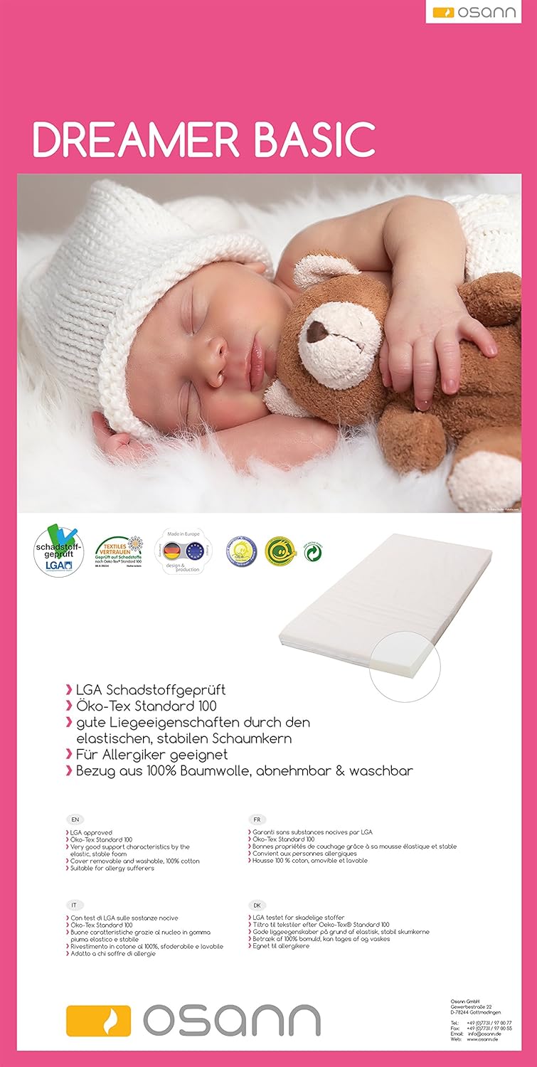 Osann Dreamer Basic S Children\'s Bed Mattress with Foam Core 120 x 60 x 6 cm Suitable for Allergy Sufferers