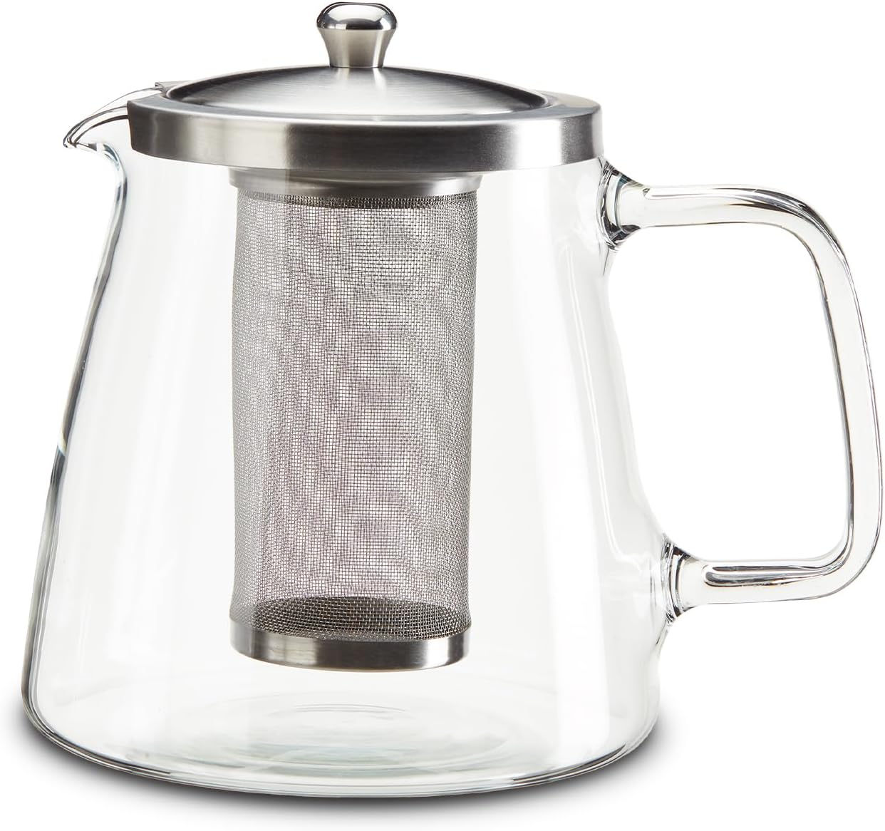 Glass Jug with Stainless Steel Strainer and Lid, 1.1 Litre Capacity, Teapot Made of Heat-Resistant Borosilicate Glass, Tea Maker, Dishwasher Safe