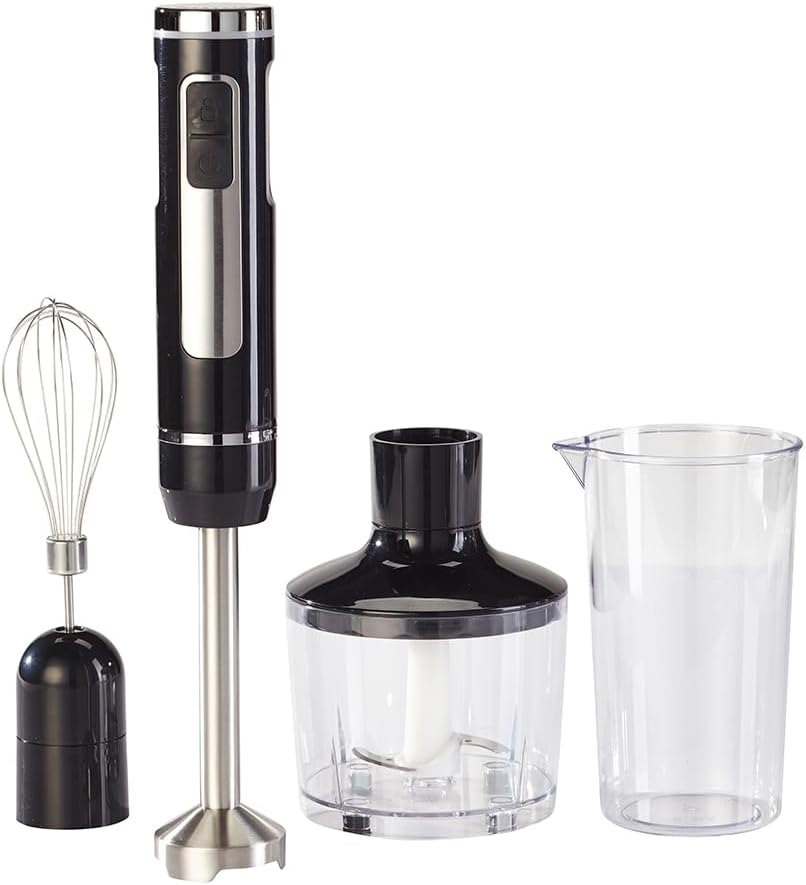 EUROtops Wireless Hand Blender - USB Charging, 200 Watts, 8 Speeds Stainless Steel Purée Stick with 3 Piece Accessories, 600ml Tumbler / 860ml Chopper Whisk, Black