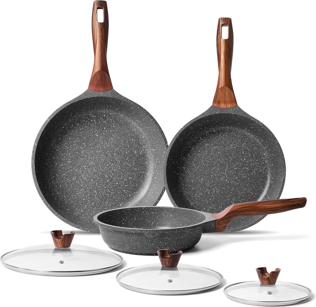 Induction frying pan set - granite coating - 3 pieces - 20, 24, 28 cm