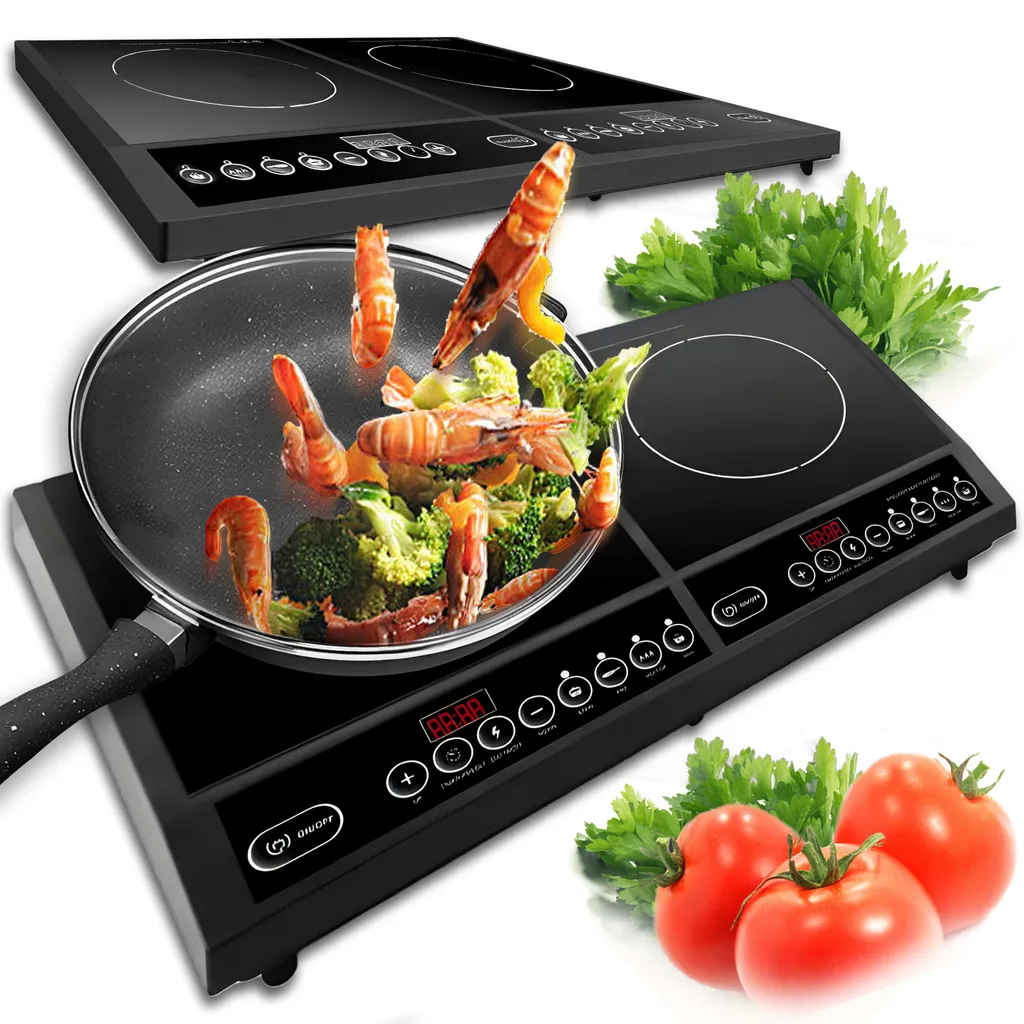 4000W 2-burner induction hob with touch control, timer, 10 temperature settings, 2 x 2000W, black, Retoo