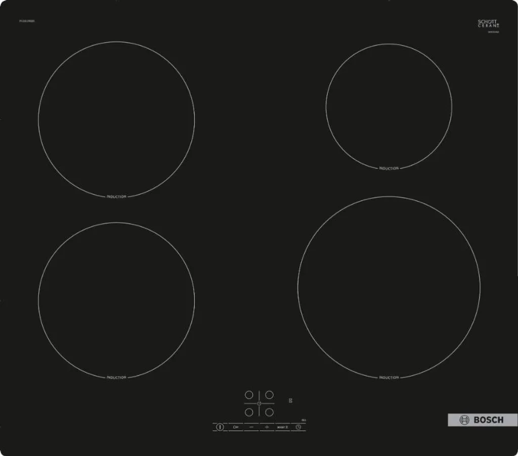 Bosch PUE61RBB5E 60cm induction hob with 4 burners, 4600W, black