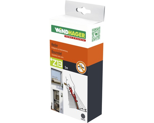 Insect protection Windhager piping cord anthracite 5 m and piping tool for attaching fiberglass fabric