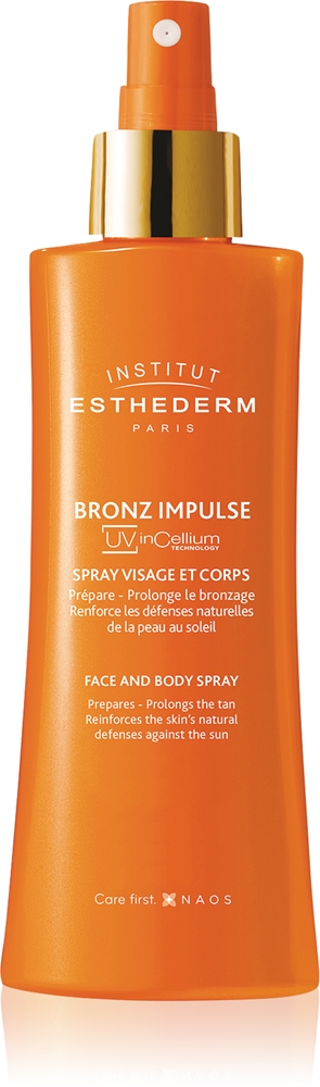 Institut Esthederm Bronz Impulse Body & Face Emulsion in a spray for faster and long-lasting tan