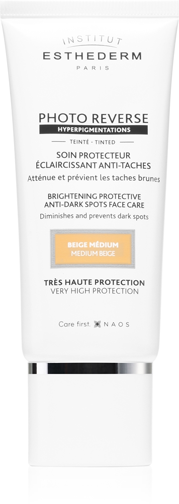 Institut Esthederm Photo Reverse Brightening Protective Anti-Dark Spots Face Care protective tint cream against pigment spots, high UV protection Farbton Medium Beige 50 ml