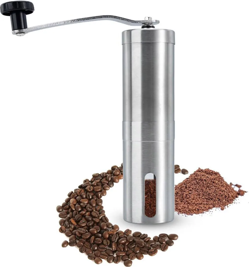 Intirilife Coffee Grinder in SILVER – Manual Coffee Grinder made of Stainless Steel – Hand Coffee Mill Espresso Grinder