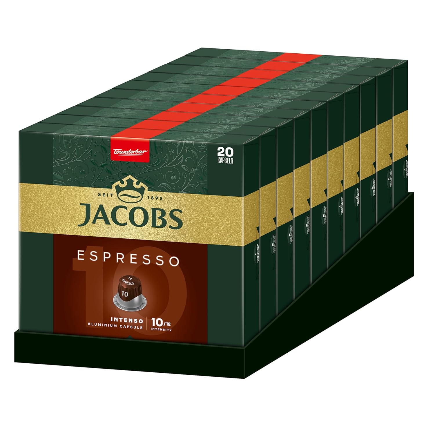 Jacobs Espresso Intenso Coffee Capsules, Intensity 10/12, 10 x 20 Drinks, Nespresso* Compatible Coffee Capsules, 200 Capsules