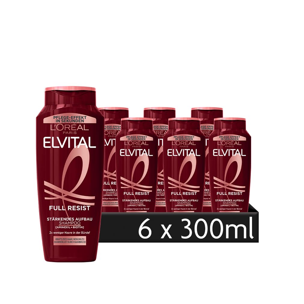 L'Oréal Paris L\'Oréal Paris Elvital Restorative Shampoo Against Hair Loss Due to Hair Breakage, for Weak, Brittle Hair, with Biotin, Full Resist Power Booster, 6 x 300 ml