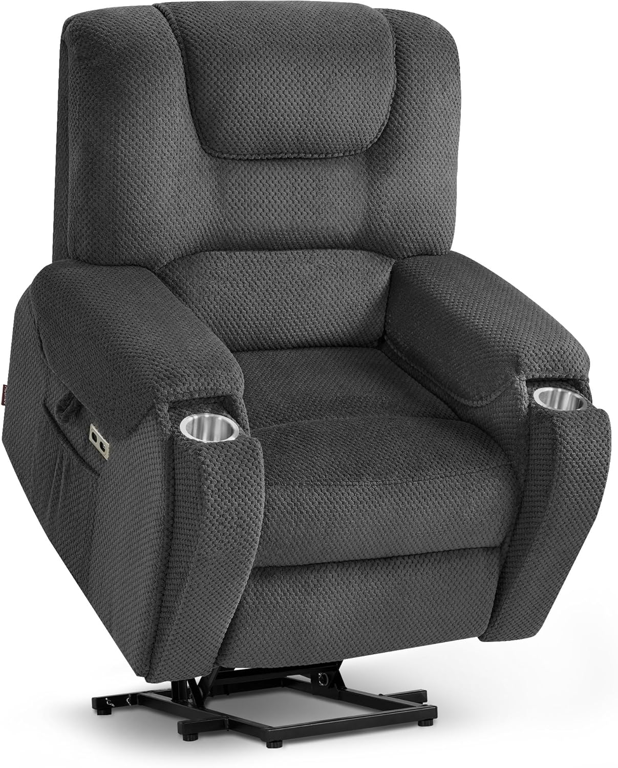 MCombo Store M MCombo 7252 Electric TV Chair with Standing Aid, with Massage & Heating, Recliner Chair with Reclining Function up to 145°, 35D Full Foam Seat Cushion, Hidden Cup Holder (Fabric, Dark Grey)