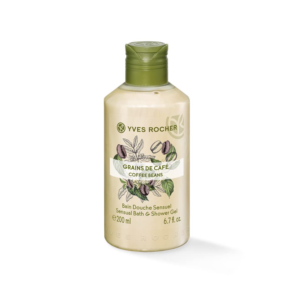 Yves Rocher LES PLAISIRS NATURE Shower Bath Coffee Bean, Aroma Foam Bath & Nourishing Shower Gel, 1 x Bottle 200 ml