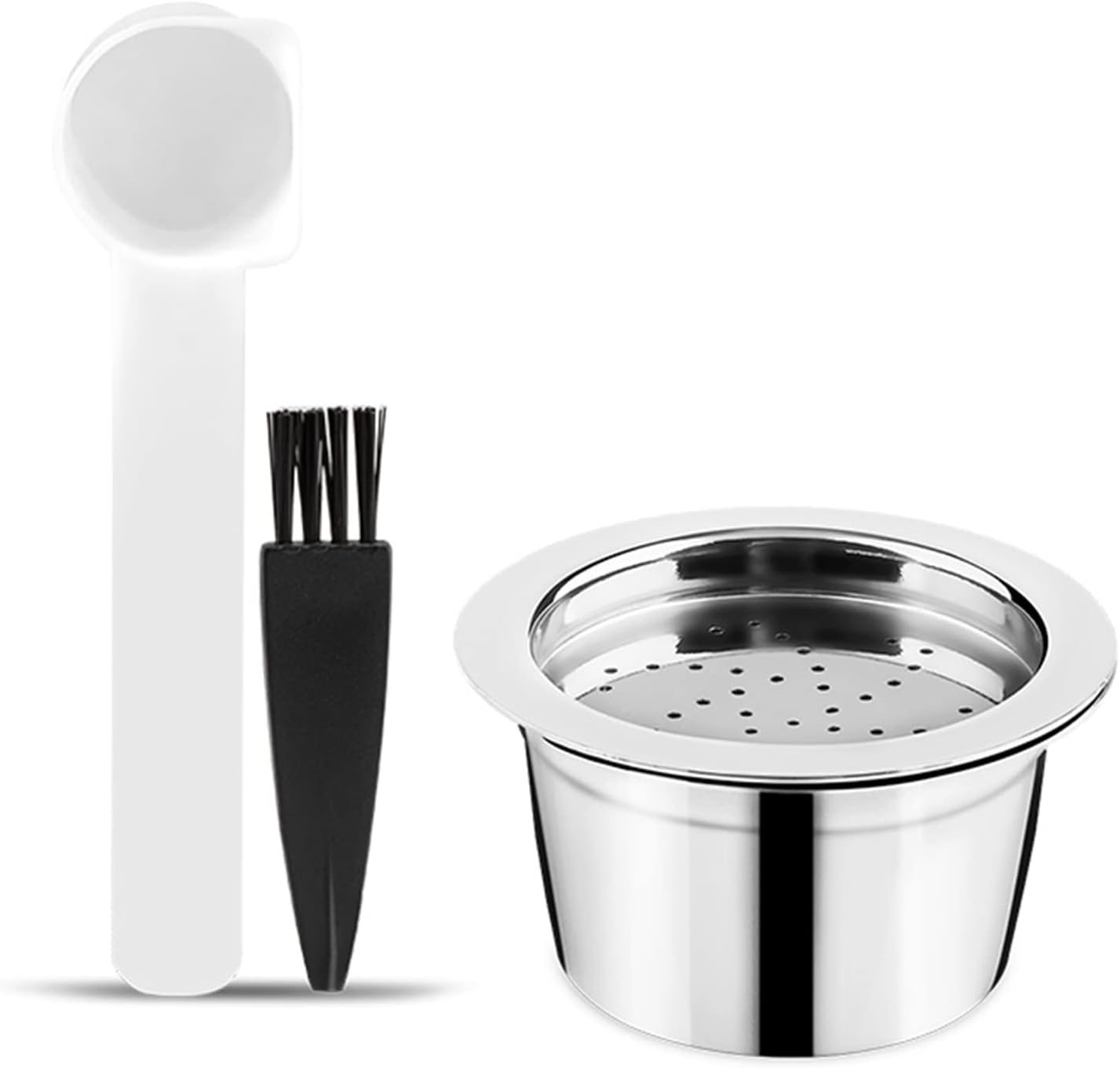 HEEPDD Coffee Capsules Made of Stainless Steel, Refillable Coffee Capsules with Spoon Brush Replacement Coffee Accessories for Tchibo Cafissimo Cafissimo Mini K FEE Machines