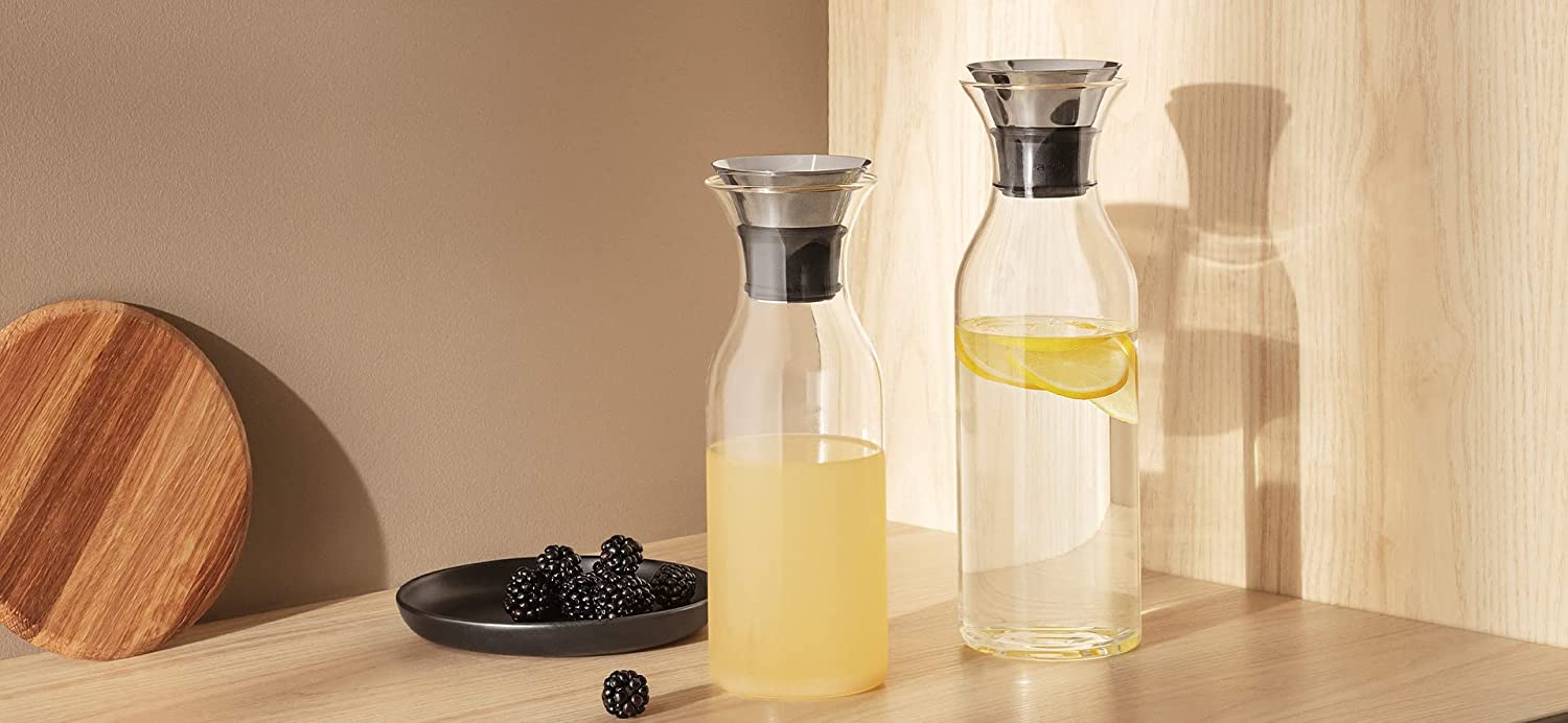 EVA SOLO Scandinavian Design Fridge Carafe 1.4 L - 1.4 L Borrosilicate Glass, Stainless Steel, Silicone Dishwasher Safe 100% Drip Free Transparent