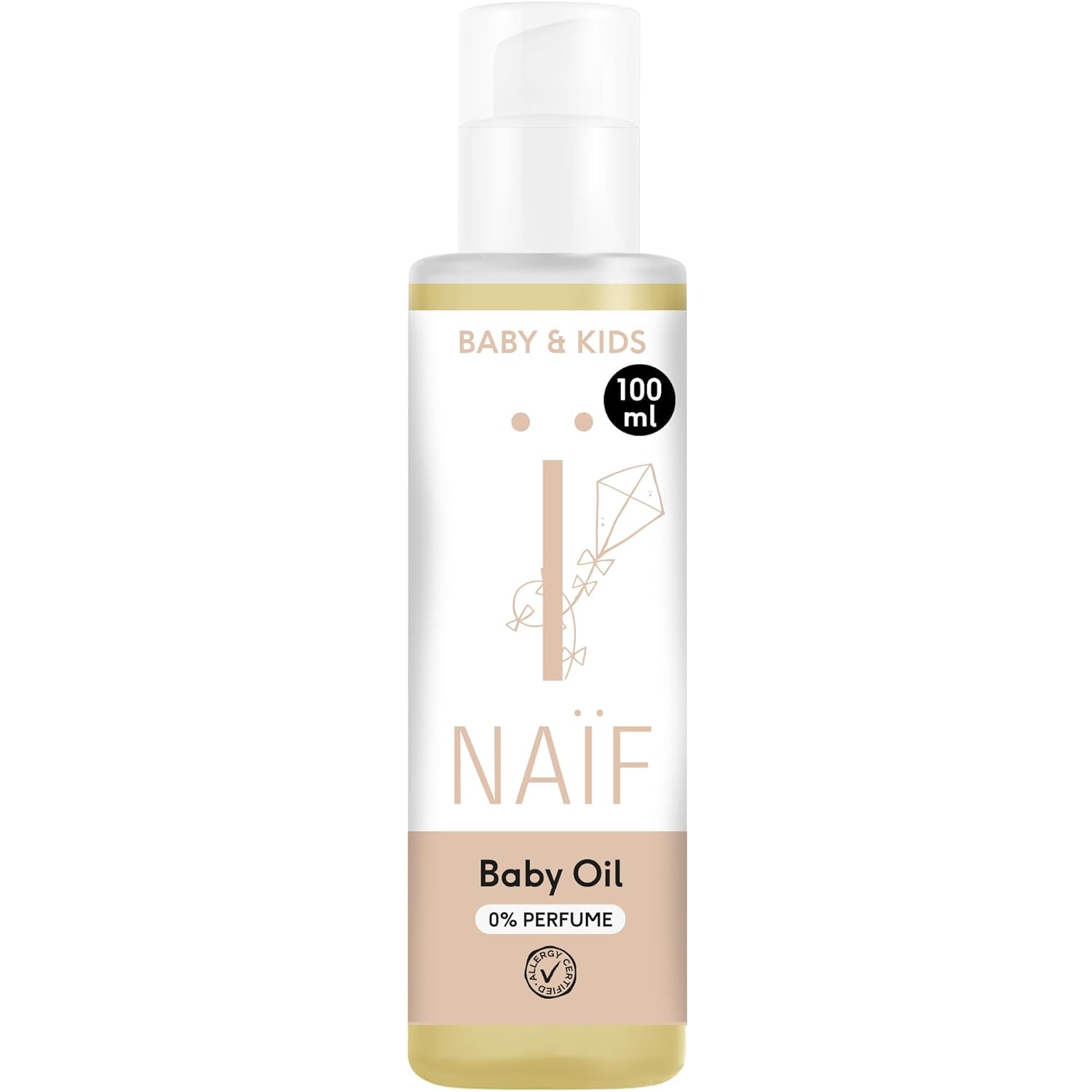 Naïf Baby Oil 0% Perfume, Natural Coconut Oil, for Sensitive Baby Skin Massage, Dermatologically Tested, from Birth 100 ml