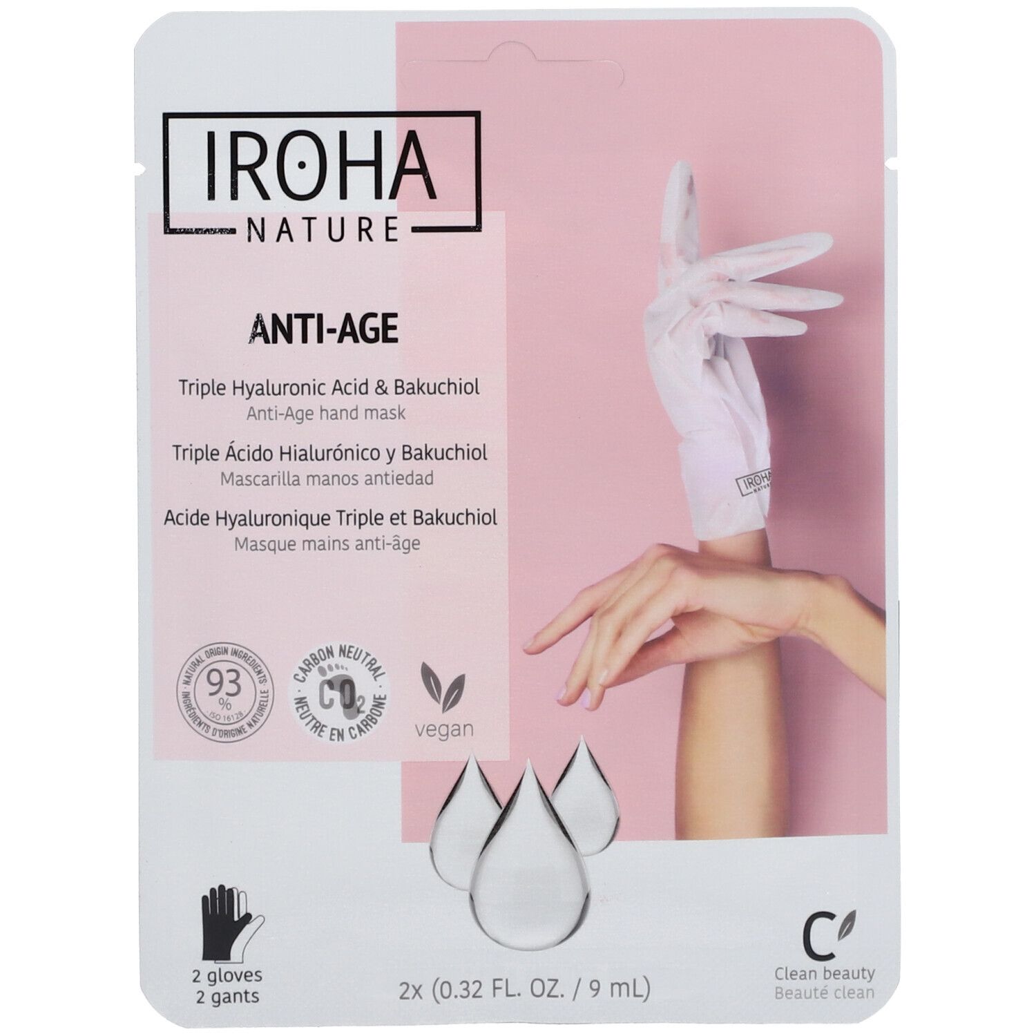 IROHA NATURE Anti-Aging Glove Mask - Triple Hyaluronic Acid, Bakuchiol and Niacinamide 18 ml