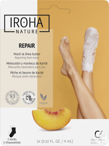 Iroha Nature Repairing Foot Mask Peach and Shea Butter 2 pieces