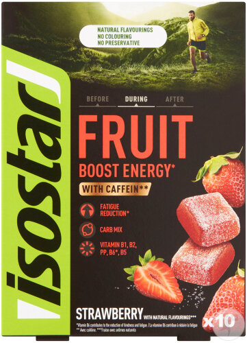 Isostar Energy Fruit Boost Strawberry Fruit Gummies with Caffeine 10x10g