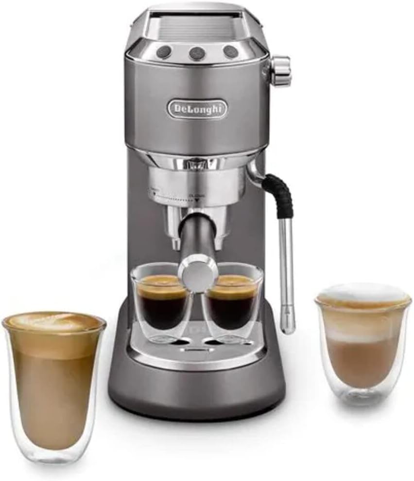 De\'Longhi Dedica Arte EC885.M, Traditional Portafilter Machine, Manual Coffee Machine with MyLatteArt Steam Stick, Compact, 15 cm Width, Suitable for Cups up to 13 cm, E.S.E. Compatible, Metal