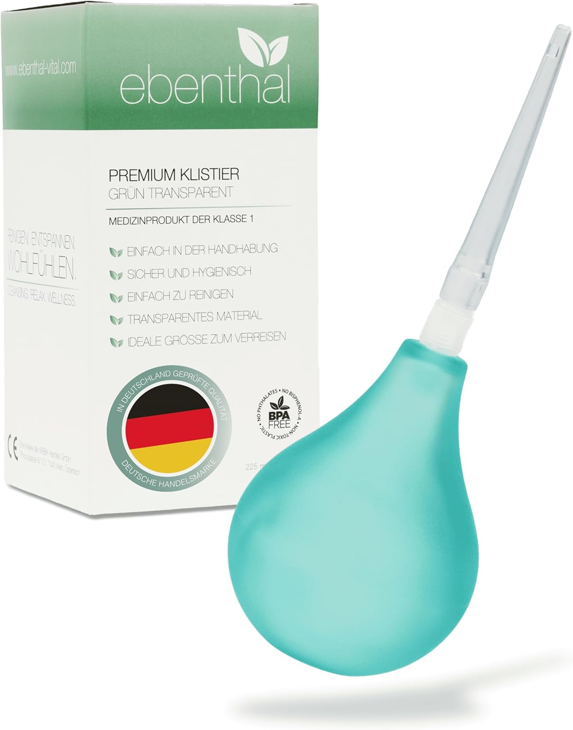 Ebenthal Vital® Intestinal Enema, 225 ml, Premium Irrigator Made from Transparent Material for Hygienic Intestinal Cleansing, Enema for Therapeutic Fasting and Detoxifying, Includes Instructions, BPA-free