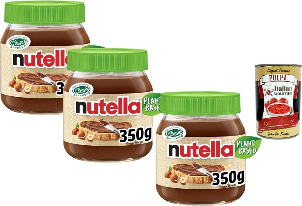 Ferrero Italian Gourmet bundle for Nutella plant-based chocolate hazelnut spread 3x350g, vegan, creamy, plant-based spread for bread & desserts, breakfast & snacks + Italian Gourmet polpa 1050g
