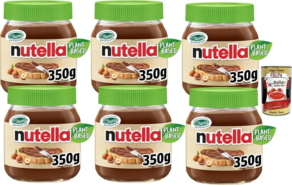 Ferrero Italian Gourmet bundle for Nutella vegan hazelnut-nougat spread, plant-based, 6 x 350g – creamy hazelnut-cocoa spread without milk, perfect for breakfast + Italian Gourmet polpa 400g omaggio 2500g
