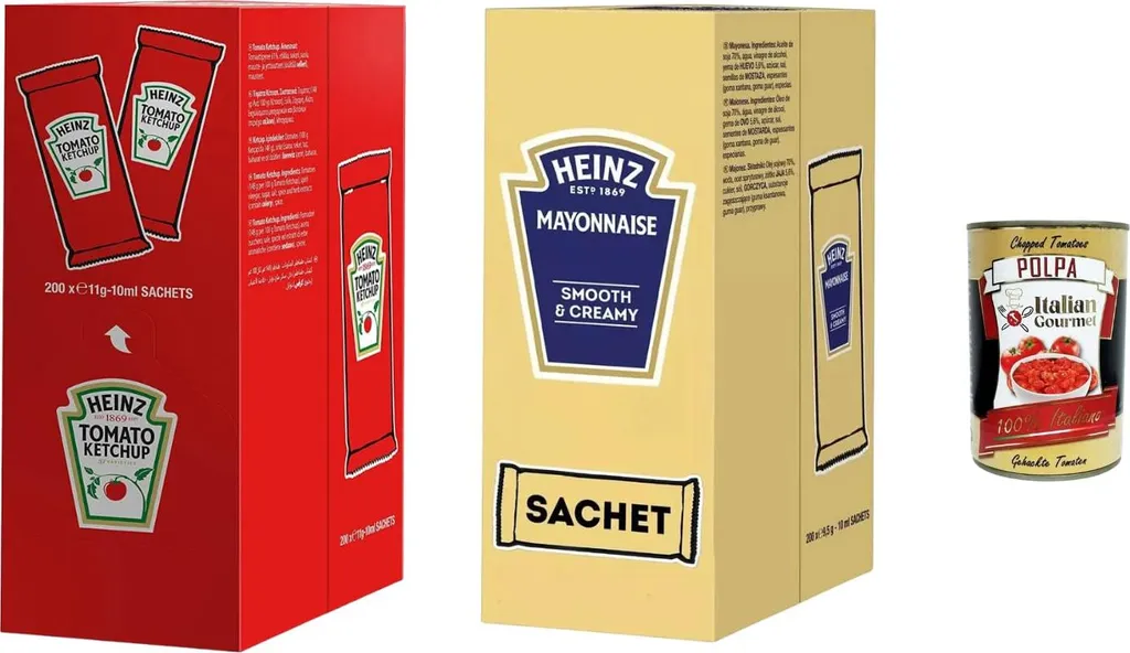 HEINZ Italian Gourmet portion bag set 400×10 ml (ketchup 200 + mayonnaise 200, to-go, snack, fries, burger, hot dog, party, catering & food truck) + Italian Gourmet Polpa