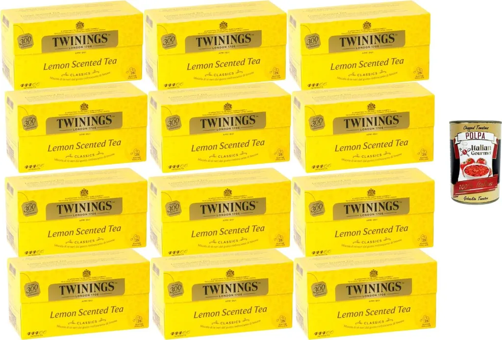 Twinings Italian Gourmet Lemon Black Tea, 12-pack (12 x 25 tea bags (50 g)), Lemon Scented Tea, flavored black tea with lemon notes, individually wrapped bags + Italian Gourmet Polpa