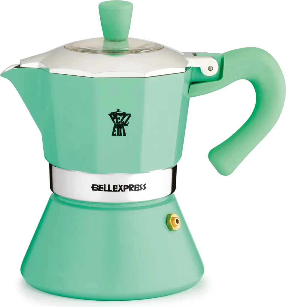 Italian espresso maker Pezzetti Bellexpress, 6 cups, aluminum, suitable for all stovetops including induction, turquoise