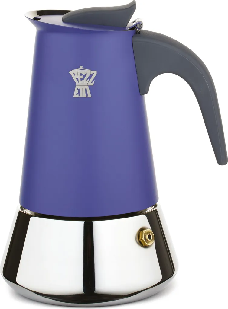 Italian espresso pot Pezzetti Steelexpress, stainless steel, 10 cups, induction compatible, indigo blue