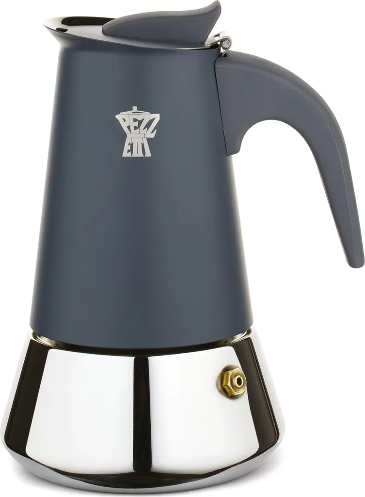 Italian espresso pot, PEZZETTI STEELEXPRESS, stainless steel, 6 cups, induction compatible, indigo blue