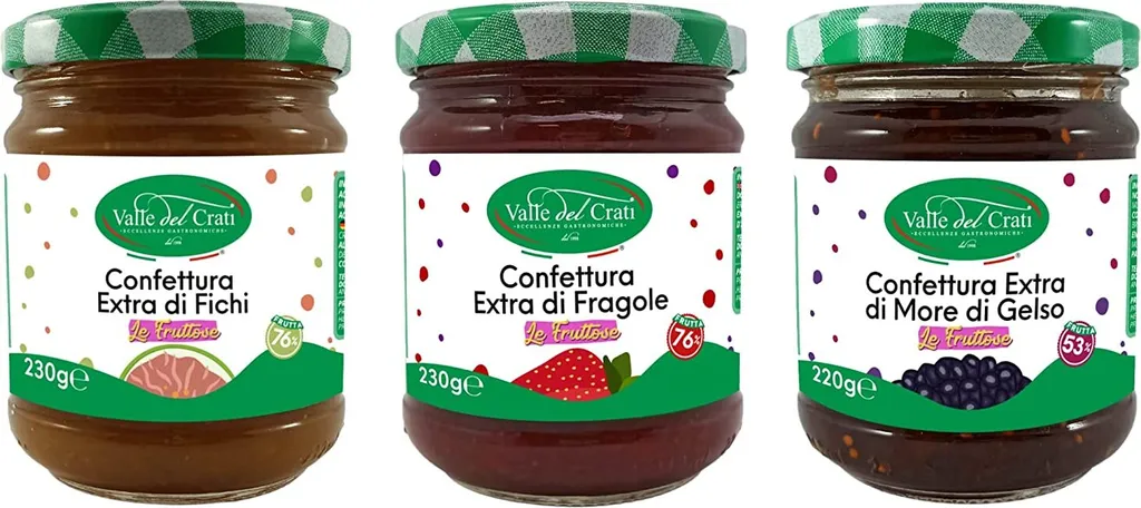 Valle del Crati ECCELLENZE GASTRONOMICHE dal 1998 Italian jams made from figs, strawberries, and mulberries | Jam with lots of fruit and little added sugar | 3 jars of 200+ g each