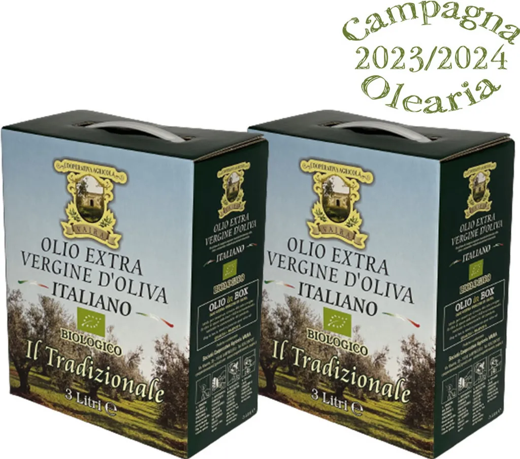 Win2Win Tech Italian extra virgin olive oil, Italian Ogliarola Garganica, cold extracted EVO oil, 100% Apulian oil, medium fruity, 2-pack Bag in Box 3lt, 6l