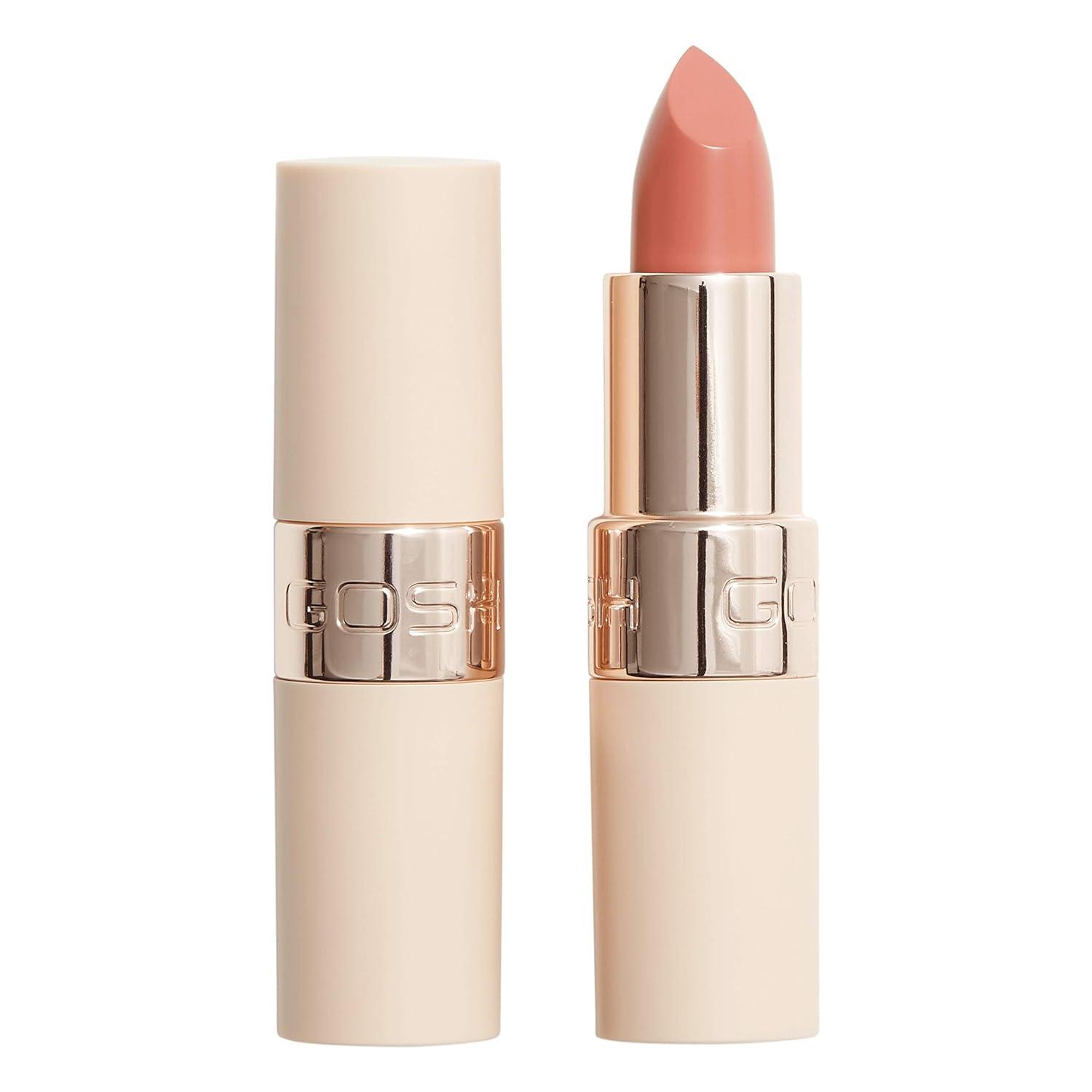 Gosh Luxury Nude Lipstick with Light Shimmer, Intense Nude Tones for Natural Results, Moisturises Soft Lips, Long-Lasting, Fragrance Free & 100% vegan, 001 Nudity
