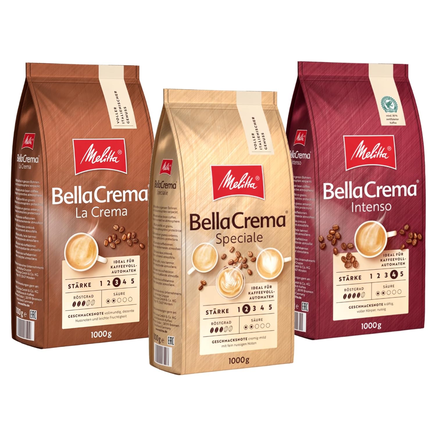 Melitta BellaCrema La Crema Speciale Intenso Whole Coffee Beans 3 x 1 kg, Unground, Coffee Beans for Fully Automatic Coffee Machine, Roasted in Germany