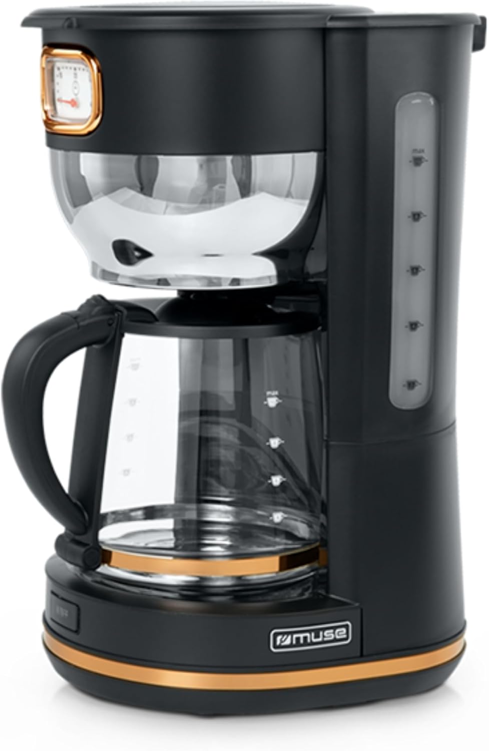 MUSE Store MUSE MS-220 BC Coffee Machine with Glass Jug, Analogue Display for Keeping Warm, 10 Cups Capacity, Retro, Matt, Black