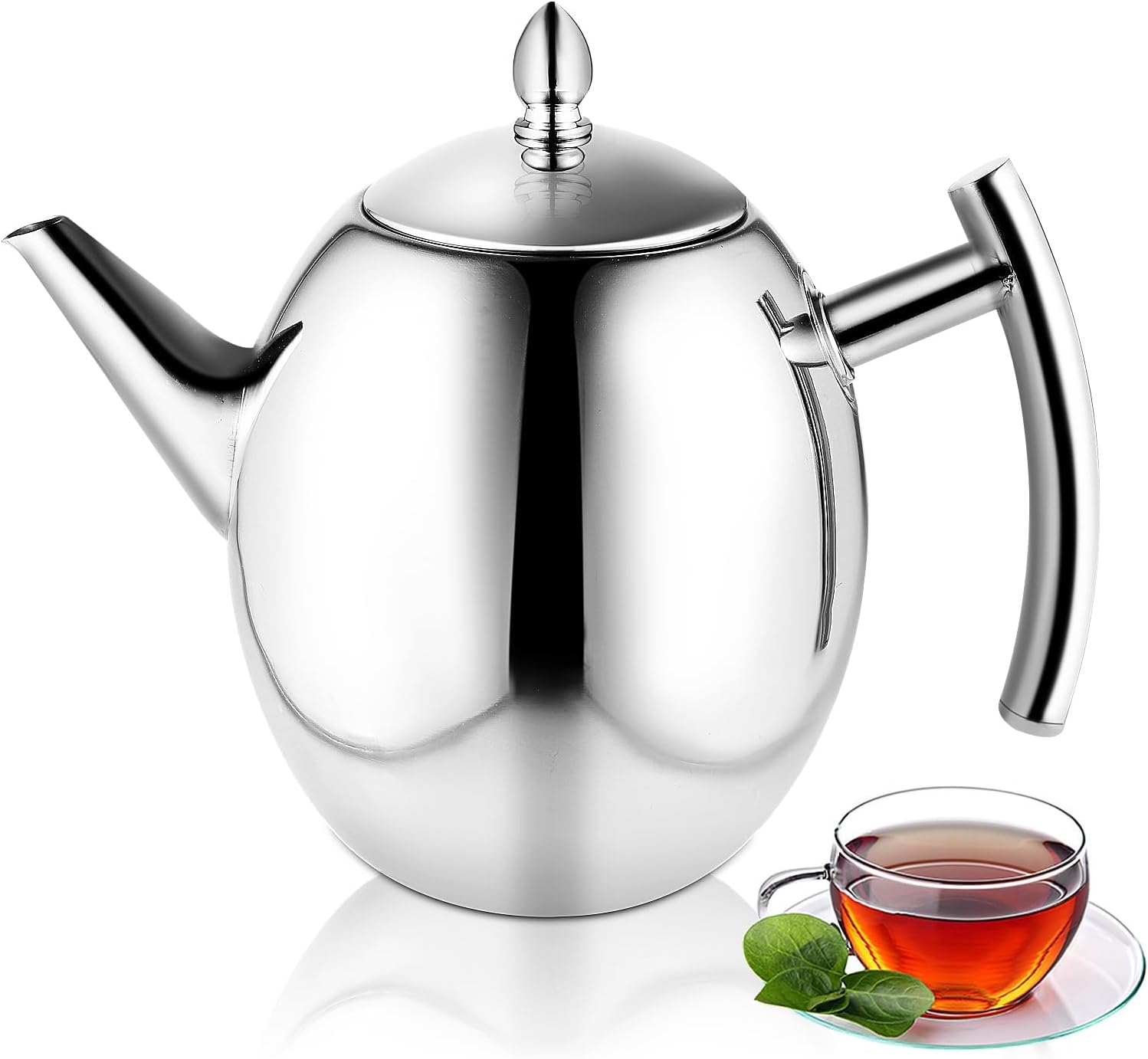 Stainless Steel Teapot with Strainer Insert Tea Maker Portable Tea Jug with Handles for Teapot Camping Travel Office Rest 1.5 L