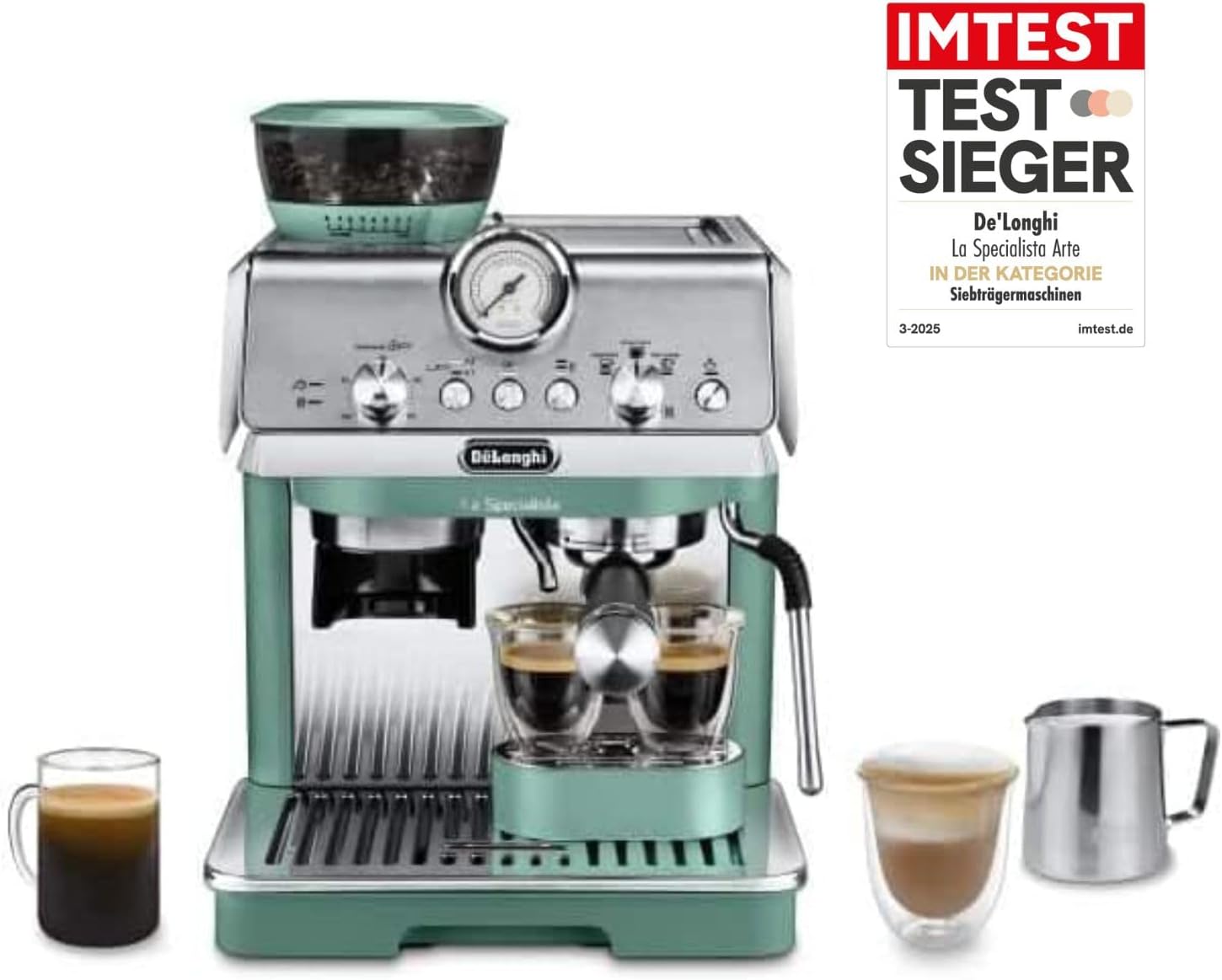 De\'Longhi La Specialista Arte EC9155.GR Barista Espresso Machine with 8 Grinding Settings, Bean to Cup Machine for Cappuccino, MyLatte Art Milk Frother, 1550W, Green
