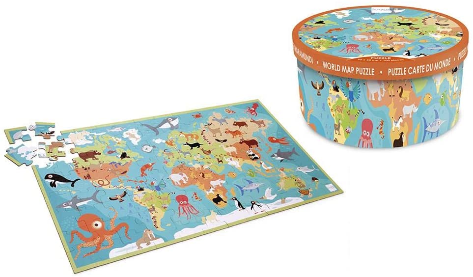 Carletto 276181117 Scratch Puzzle 100 Pieces World Map With Animals