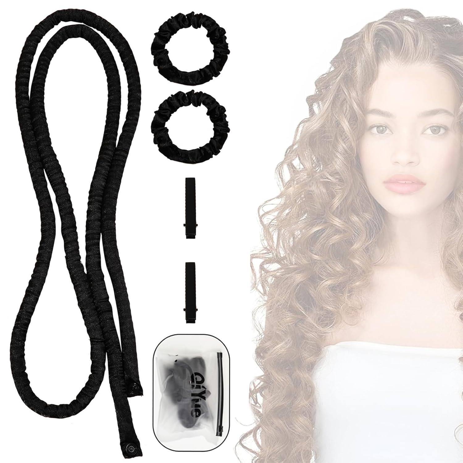 Heatless Curls Band, Heat-Free Curlers Black, Heat-less Small Curl Bars Headband, Suitable for All Hair Types and Textures, Shoulder Length or Longer Hair, Optimal Results