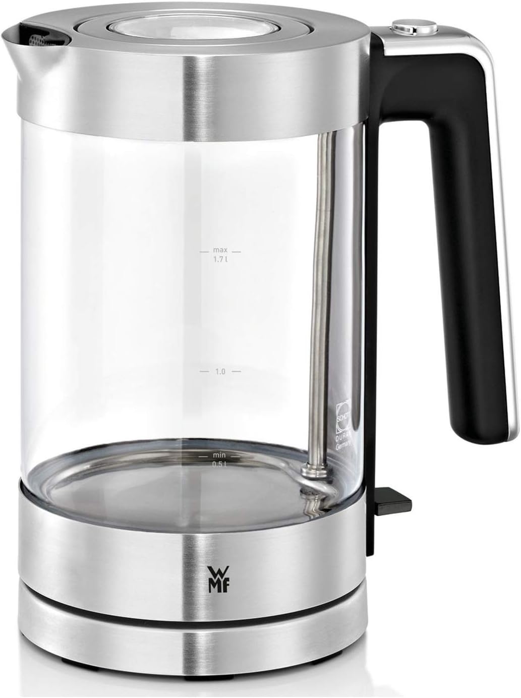 WMF Lono Kettle Glass 1.7 Liters Glass Kettle with Limescale Filter, Wireless, 3000 Watt, Matte Stainless Steel