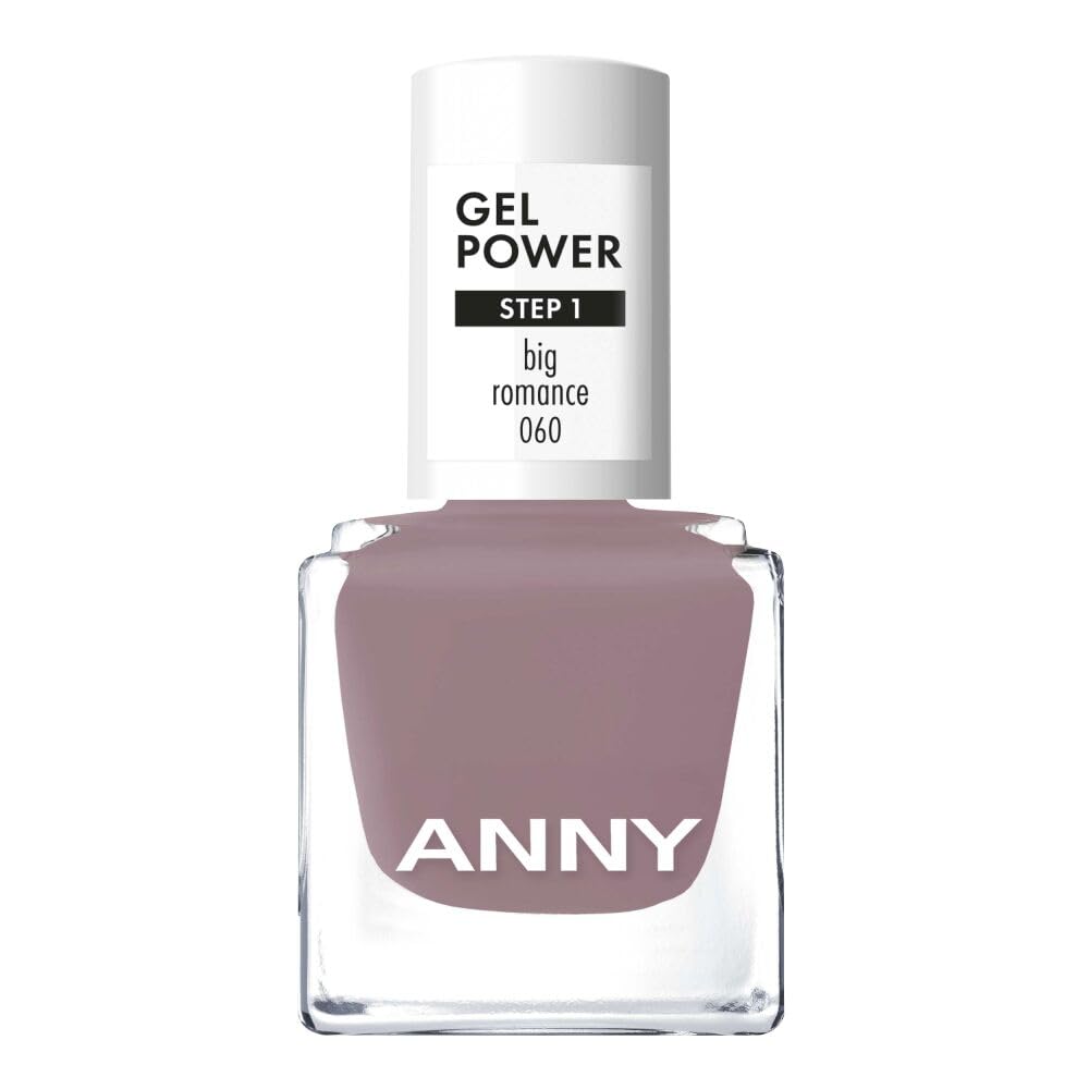 ANNY Gel Power Nail Polish - Gel Color Nail Polish without UV Lamp, Brilliant Shine & Lasts up to 12 Days, Chip & Scratch Resistant, Big Romance - Muted Mauve Gray - 8ml