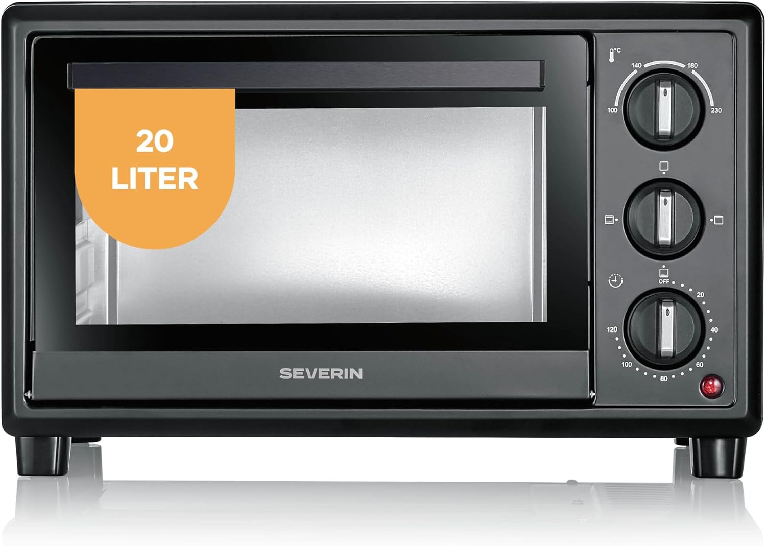 SEVERIN Store Severin Baking and Toaster Oven, Bake&Toast, 20 L, up to 230 °C, 120 Min. Timer, Mini Oven, Top and Bottom Heat, Includes Crumb Tray, Baking Tray, Cooking Rack, Automatic Shut-Off, 1600 W, Black, TO