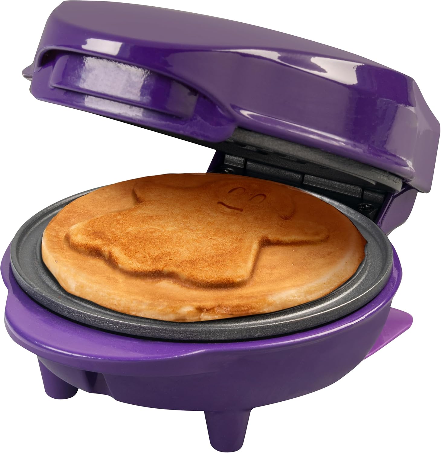 Bestron Mini Waffle Iron, Waffle Iron with Special Plate \"Ghost\", Waffle Size: Diameter 10 cm, Ideal Size for Children, for Birthdays or as a Gift, Baking Light and Non-Stick Coating, Colour: Purple